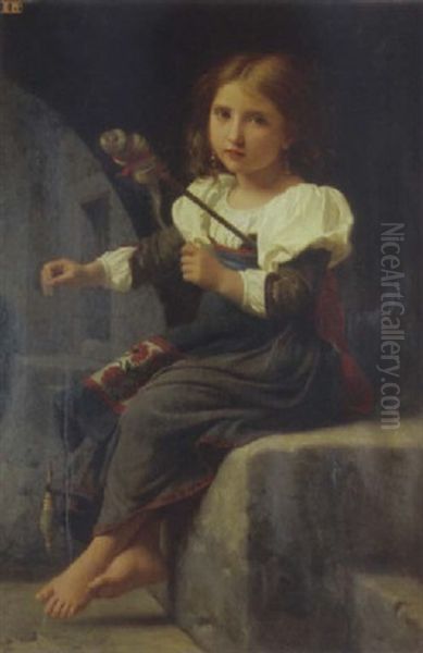 Jeune Fileuse Italienne Oil Painting by Alfred de Curzon