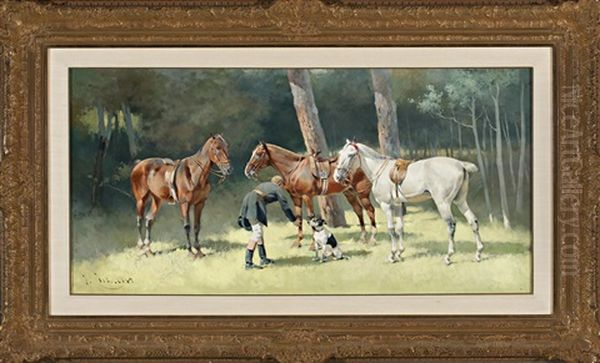 Jinete Y Caballos Oil Painting by Josep (Jose) Cusachs y Cusachs