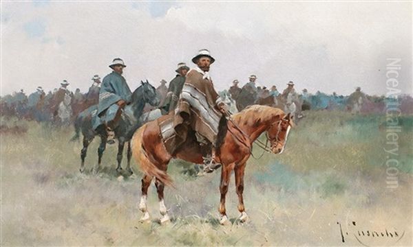 Gauchos Oil Painting by Josep (Jose) Cusachs y Cusachs