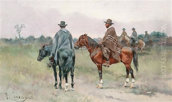 Gauchos Oil Painting by Josep (Jose) Cusachs y Cusachs