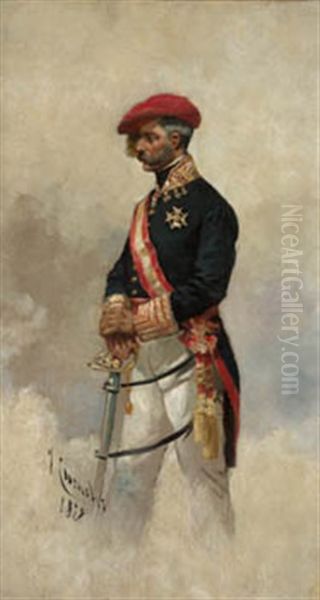 Retrato Del General Zumalacarregui Oil Painting by Josep (Jose) Cusachs y Cusachs