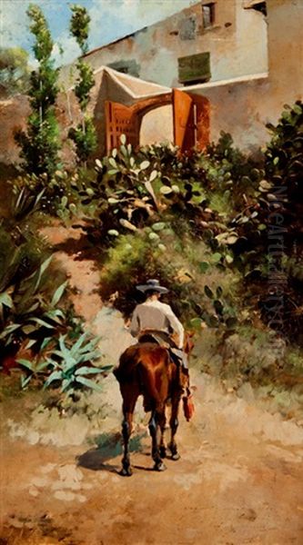 La Vuelta Al Cortijo Oil Painting by Josep (Jose) Cusachs y Cusachs