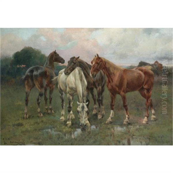 Caballos (horses) Oil Painting by Josep (Jose) Cusachs y Cusachs