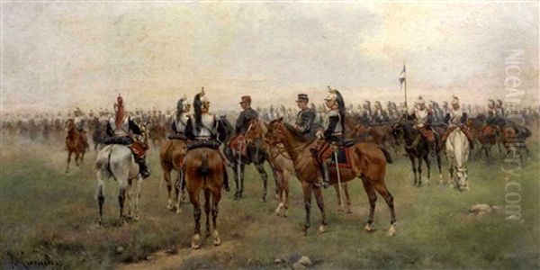 Antes De La Batalla (before Battle) Oil Painting by Josep (Jose) Cusachs y Cusachs