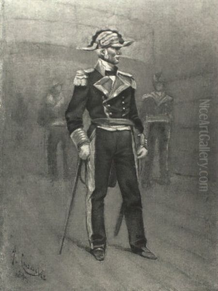 Spanish Military Officer Oil Painting by Josep (Jose) Cusachs y Cusachs