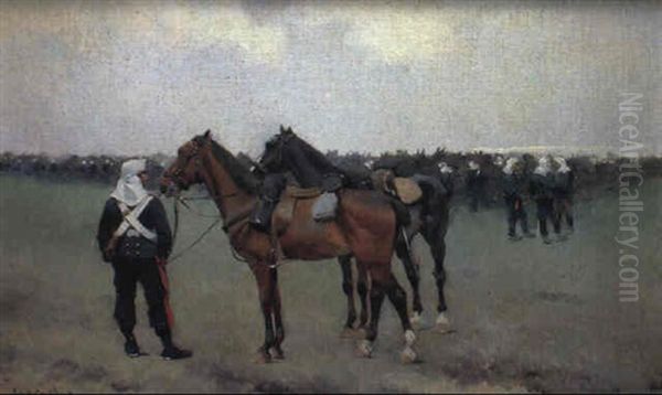 Preparando La Ofensiva En El Campo De Batalla Oil Painting by Josep (Jose) Cusachs y Cusachs