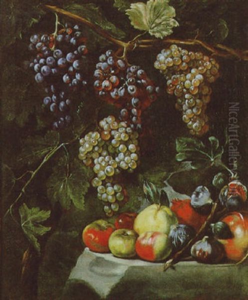 Natura Morta Von Uva, Mele E Fichi Oil Painting by Gaetano Cusati