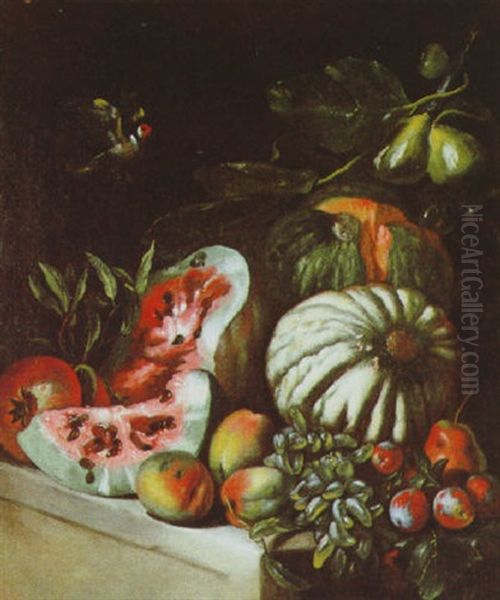 Natura Morta Con Meloni E Uva Oil Painting by Gaetano Cusati