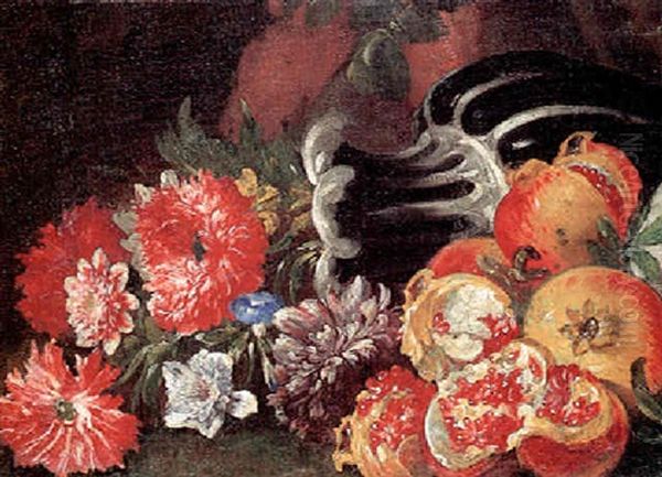 Still Life With Flowers And Pomegranates by Gaetano Cusati