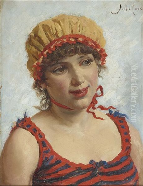 Bildnis Einer Dame In Badekleidung Oil Painting by Manuel Cusi Y Ferret