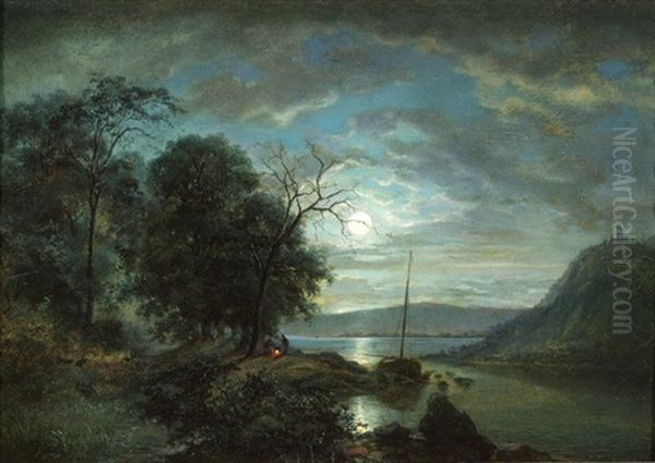 Moonlight Encampment Oil Painting by Edward L. Custer