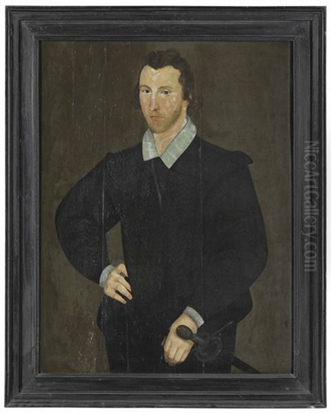 Portrait Of A Gentleman, Three-quarter-length, In A Black Doublet And Hose, With A Sword Oil Painting by Hieronymus Custodis