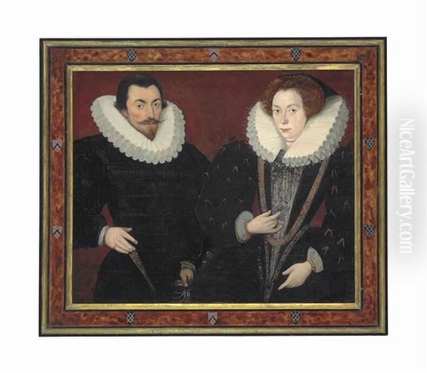 Double Portrait Of Sir John Harington (1560-1612), Of Kelston, And Mary, Lady Harington (c. 1571-1634) Oil Painting by Hieronymus Custodis