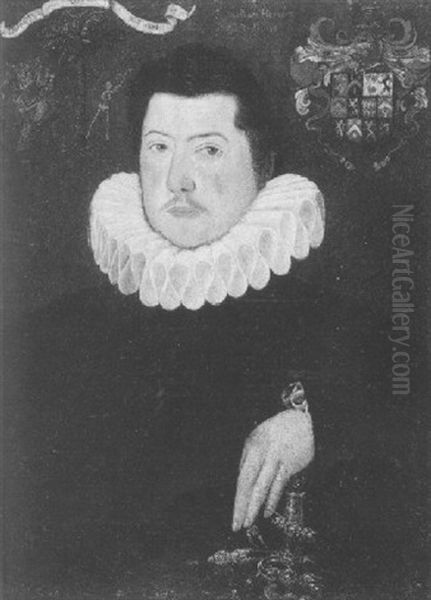 Portrait Of A Gentleman (sir William Herbert Of St. Julians?) Wearing A Black Tunic And White Ruff Collar Oil Painting by Hieronymus Custodis