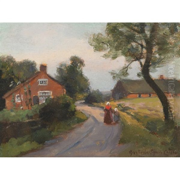 Village Road Oil Painting by Gertrude E. Spurr Cutts