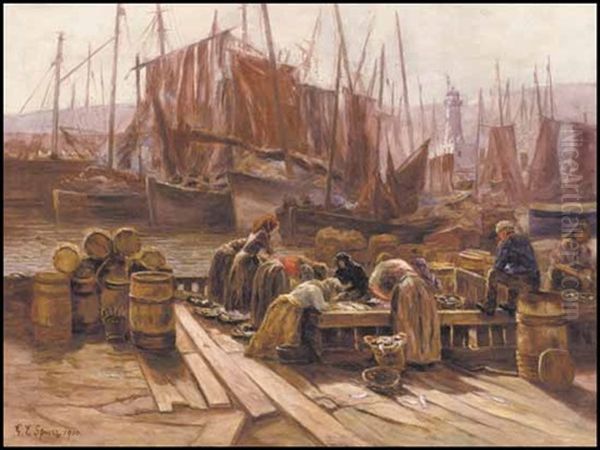 Sorting The Catch Oil Painting by Gertrude E. Spurr Cutts