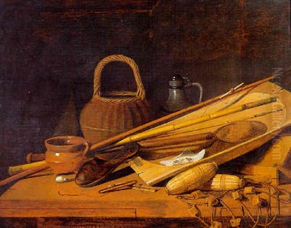 Still Life With Fishing Instruments Oil Painting by Johannes Cuvenes