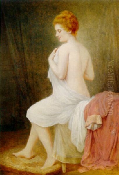 After The Bath Oil Painting by Louis Robert De Cuvillon