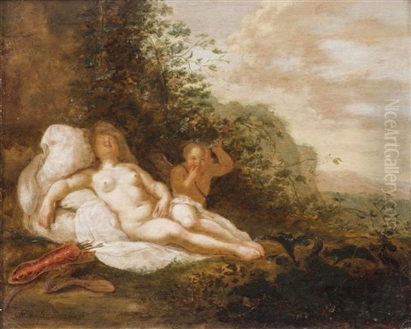 Schlafende Venus Mit Amor In Landschaft Oil Painting by Abraham van Cuylenborch