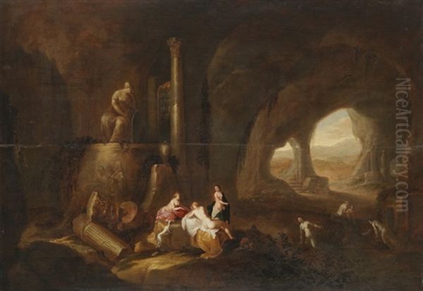 Grotte Mit Badenden Nymphen Oil Painting by Abraham van Cuylenborch