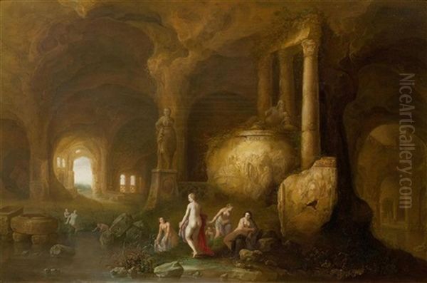 Bathing Nymphs In A Grotto Oil Painting by Abraham van Cuylenborch