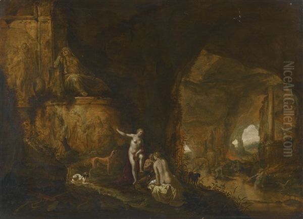 Nymphs In A Grotto Oil Painting by Abraham van Cuylenborch