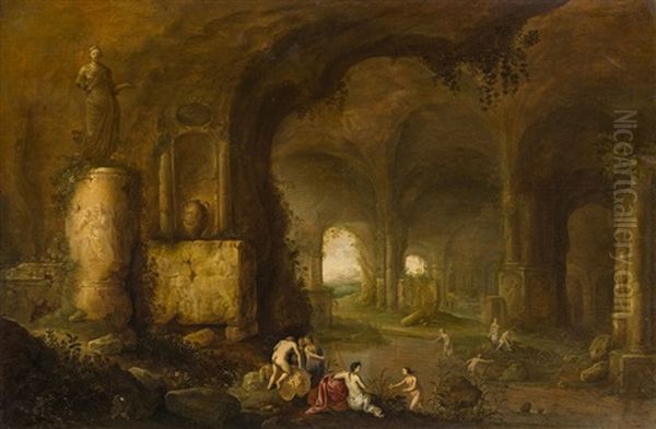 Badende Nymphen In Einer Felsgrotte Oil Painting by Abraham van Cuylenborch