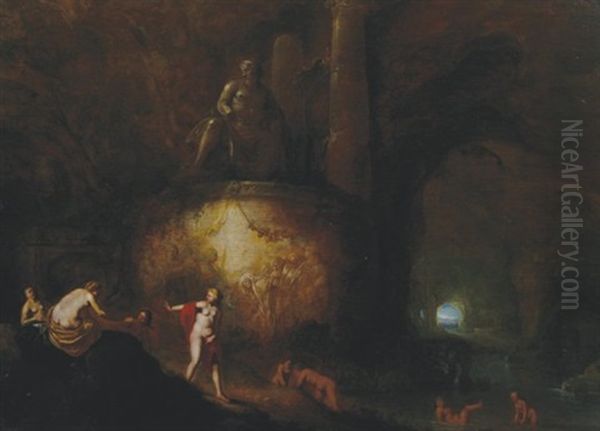 Nymphs In A Grotto Oil Painting by Abraham van Cuylenborch