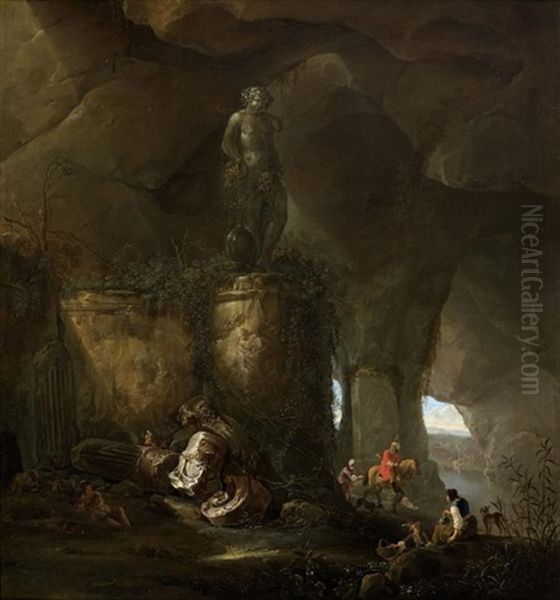 Voyageurs Arrivant Dans La Grotte De Bacchus Oil Painting by Abraham van Cuylenborch