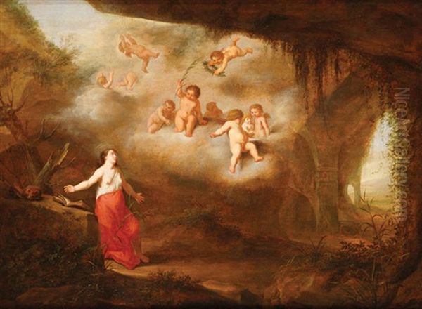 Marie Madeleine Et Anges Dans Une Grotte Oil Painting by Abraham van Cuylenborch