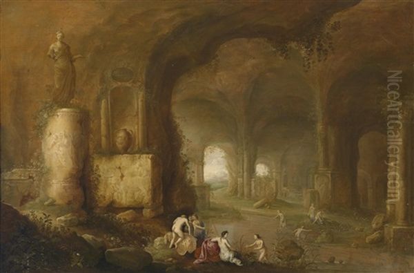 Badende Nymphen In Einer Felsgrotte Oil Painting by Abraham van Cuylenborch