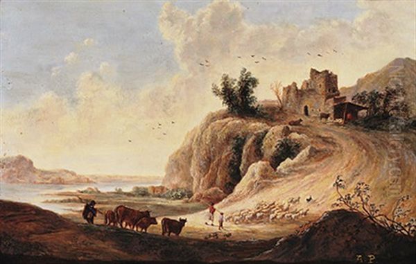 Arkadische Landschaft Mit Schaf- Und Kuhherden Oil Painting by Abraham van Cuylenborch