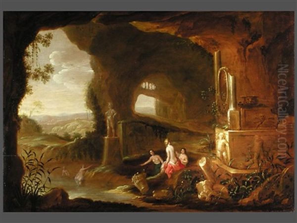 Nymphen Baden In Einer Grotte Oil Painting by Abraham van Cuylenborch