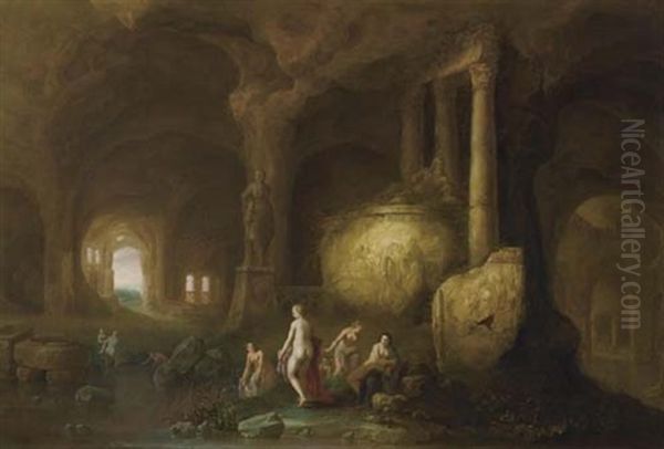 In Einer Grotte Badende Nymphen Oil Painting by Abraham van Cuylenborch