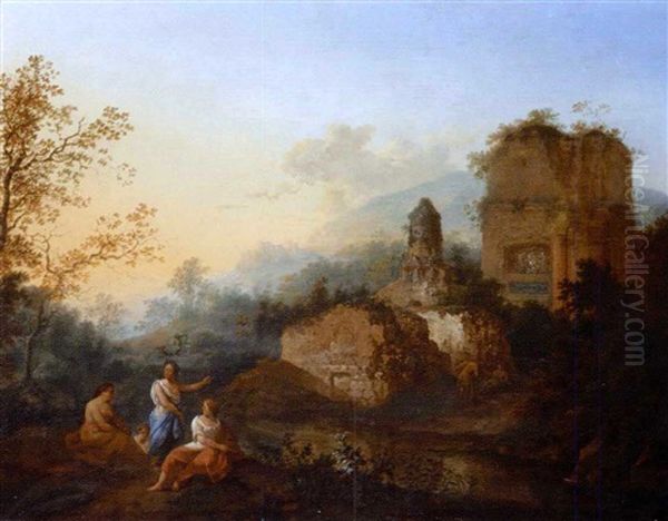 Jeunes Femmes Conversant Dans Un Paysage Oil Painting by Abraham van Cuylenborch