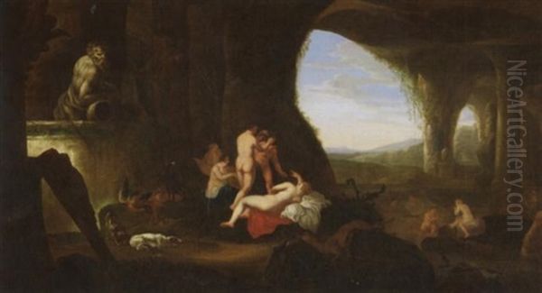 Diana Mit Ihrem Gefolge In Einer Felsgrotte Oil Painting by Abraham van Cuylenborch