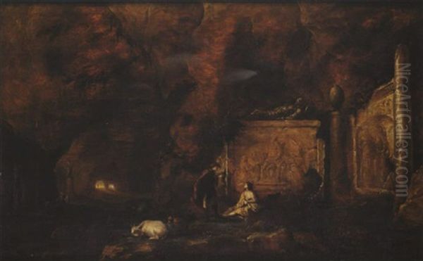 Couple De Bergers Pres De Tombeaux Dans Une Grotte Oil Painting by Abraham van Cuylenborch