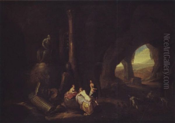 Nymphes Se Baignant Dans Une Grotte Oil Painting by Abraham van Cuylenborch