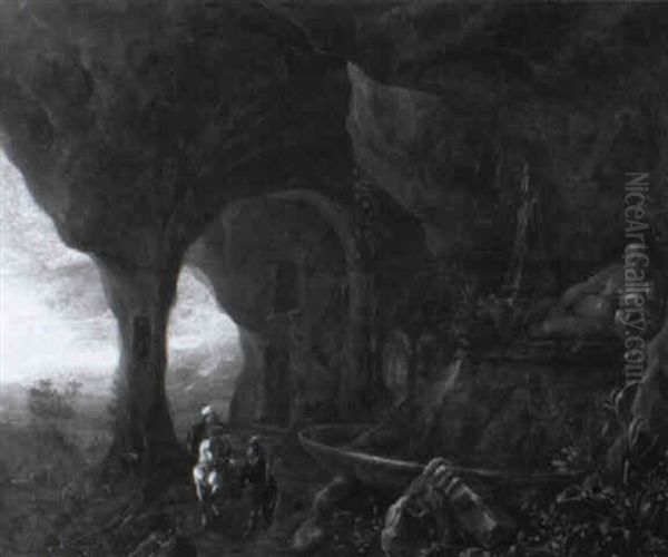 Geheimnisvolle Grotte Mit Hohen Felsvorspr_ngen Oil Painting by Abraham van Cuylenborch