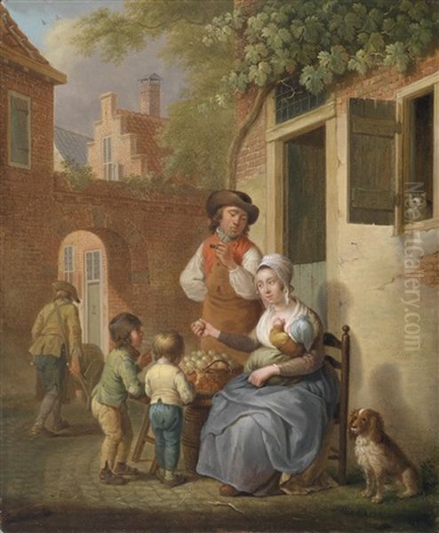 Eine Hollandische Strassenszene In Der Abendsonne by Cornelis van Cuylenburg