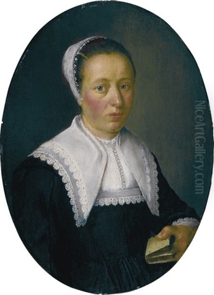 Portrait Of A Lady, Half-length, Holding A Book by Aelbert Cuyp