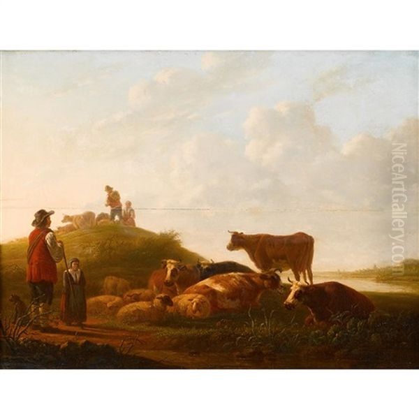 Tending The Cattle Oil Painting by Aelbert Cuyp