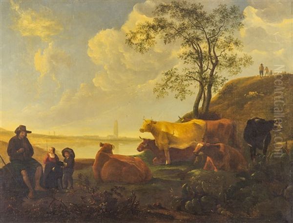 Cowherd And Children With Cattle Oil Painting by Aelbert Cuyp