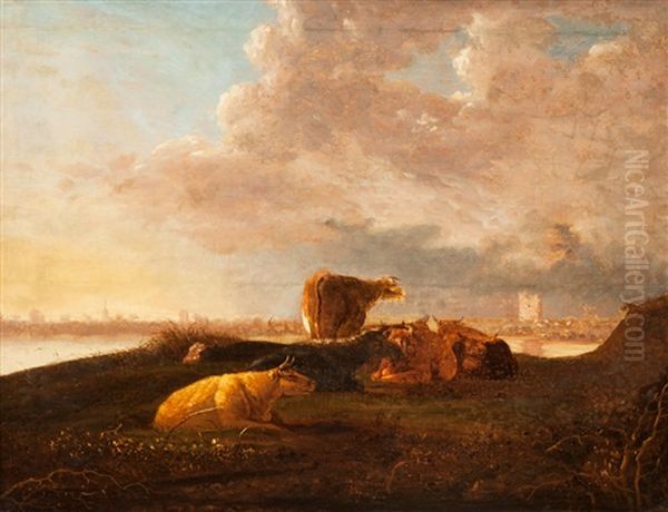 Ruhende Rinder In Einer Flusslandschaft Oil Painting by Aelbert Cuyp