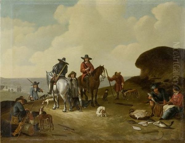 Zwei Reiter Bei Fischern Vor Einer Weiten Dunenlandschaft Oil Painting by Aelbert Cuyp