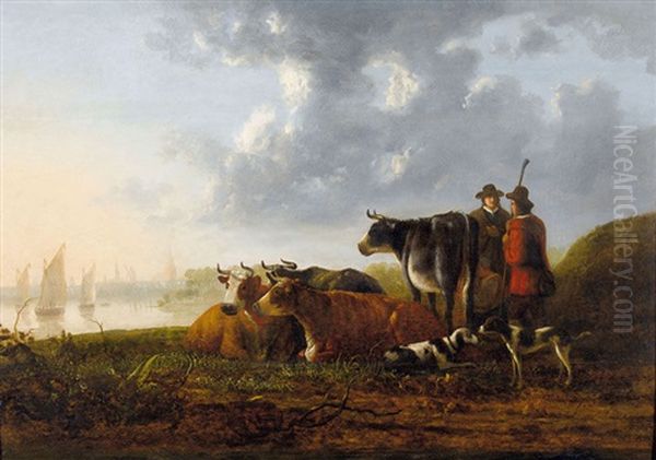 Weite Flusslandschaft Mit Hirten Und Vieh Oil Painting by Aelbert Cuyp