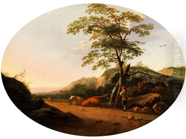 Hirte Mit Kuhen In Idyllischer Landschaft Oil Painting by Aelbert Cuyp