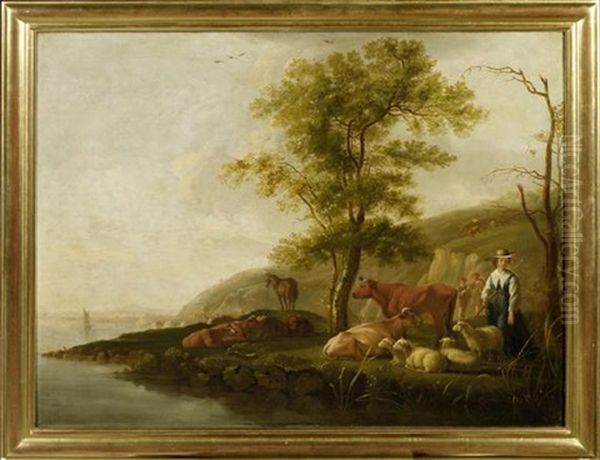 Seelandschaft Mit Hirten Und Tieren Oil Painting by Aelbert Cuyp