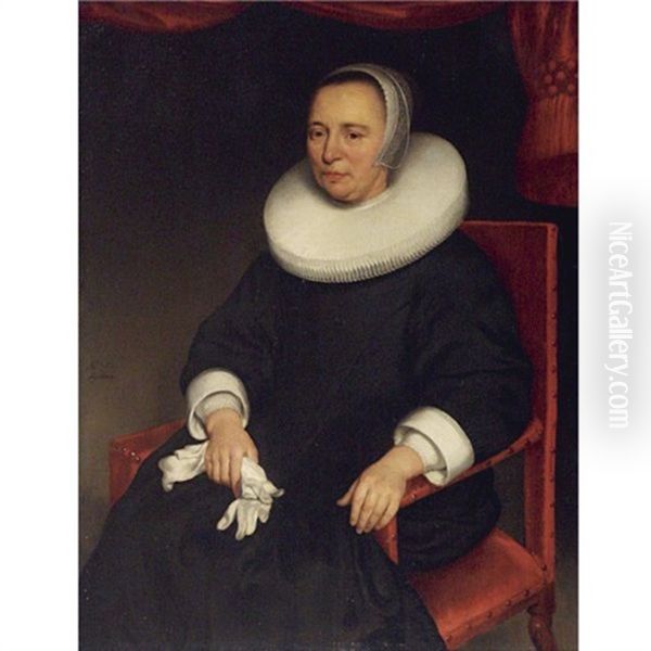 Portrait Of Lady, Seated, Wearing A Black Dress With A White Ruff Oil Painting by Aelbert Cuyp