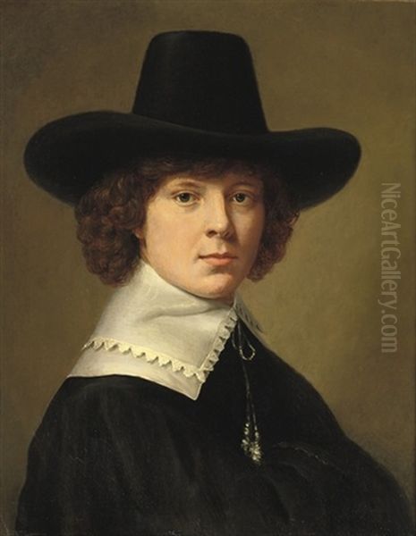 Portrait Of A Young Man, In A Black Costume Oil Painting by Aelbert Cuyp